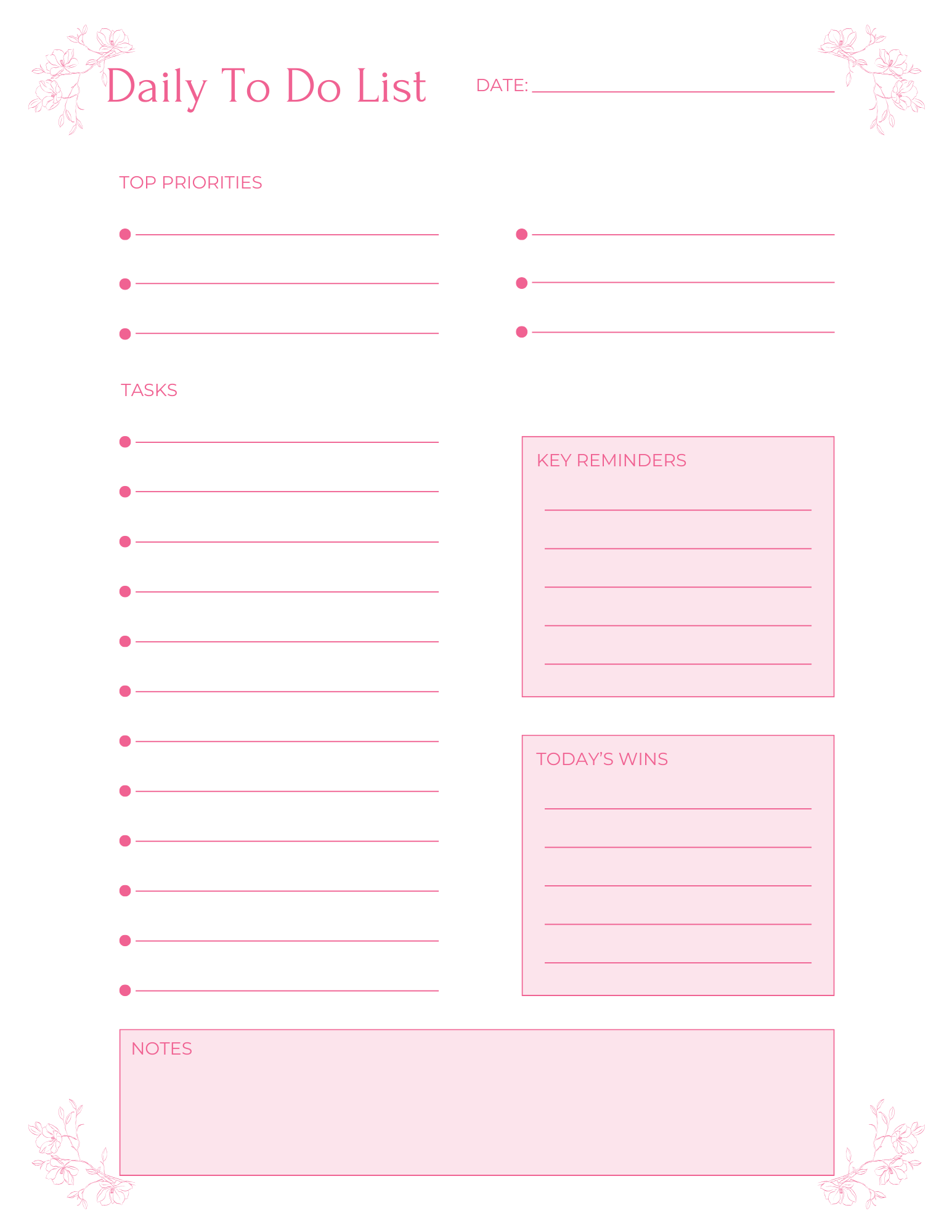 Pink Minimalist Daily Planner Printable Bundle | To Do List Designs