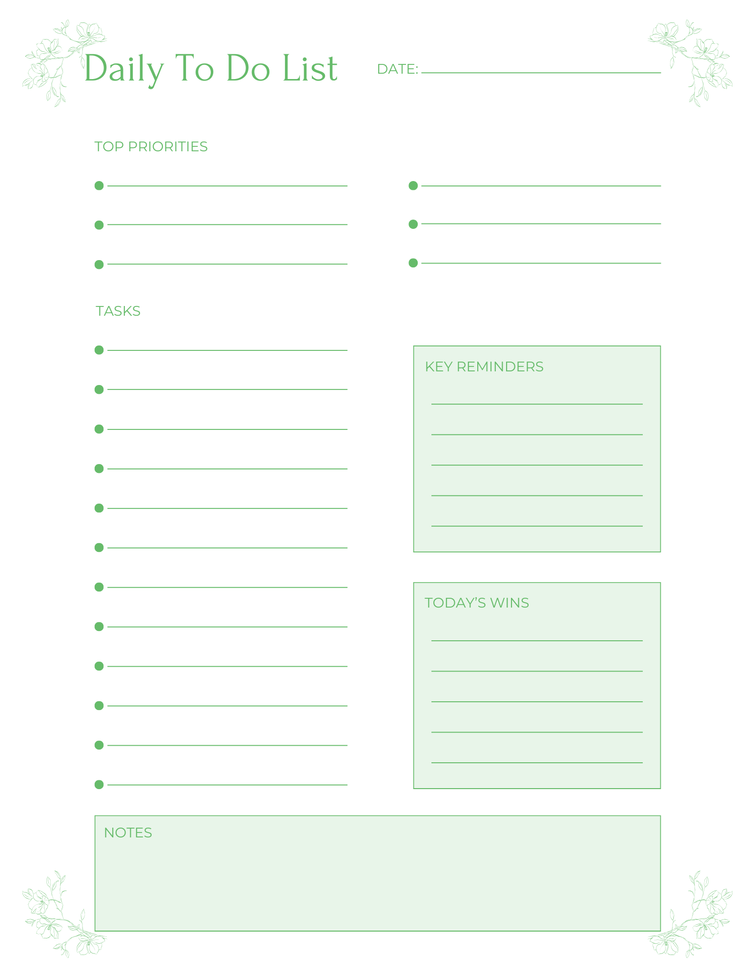 Green Minimalist Daily Planner Printable Bundle | To Do List Designs
