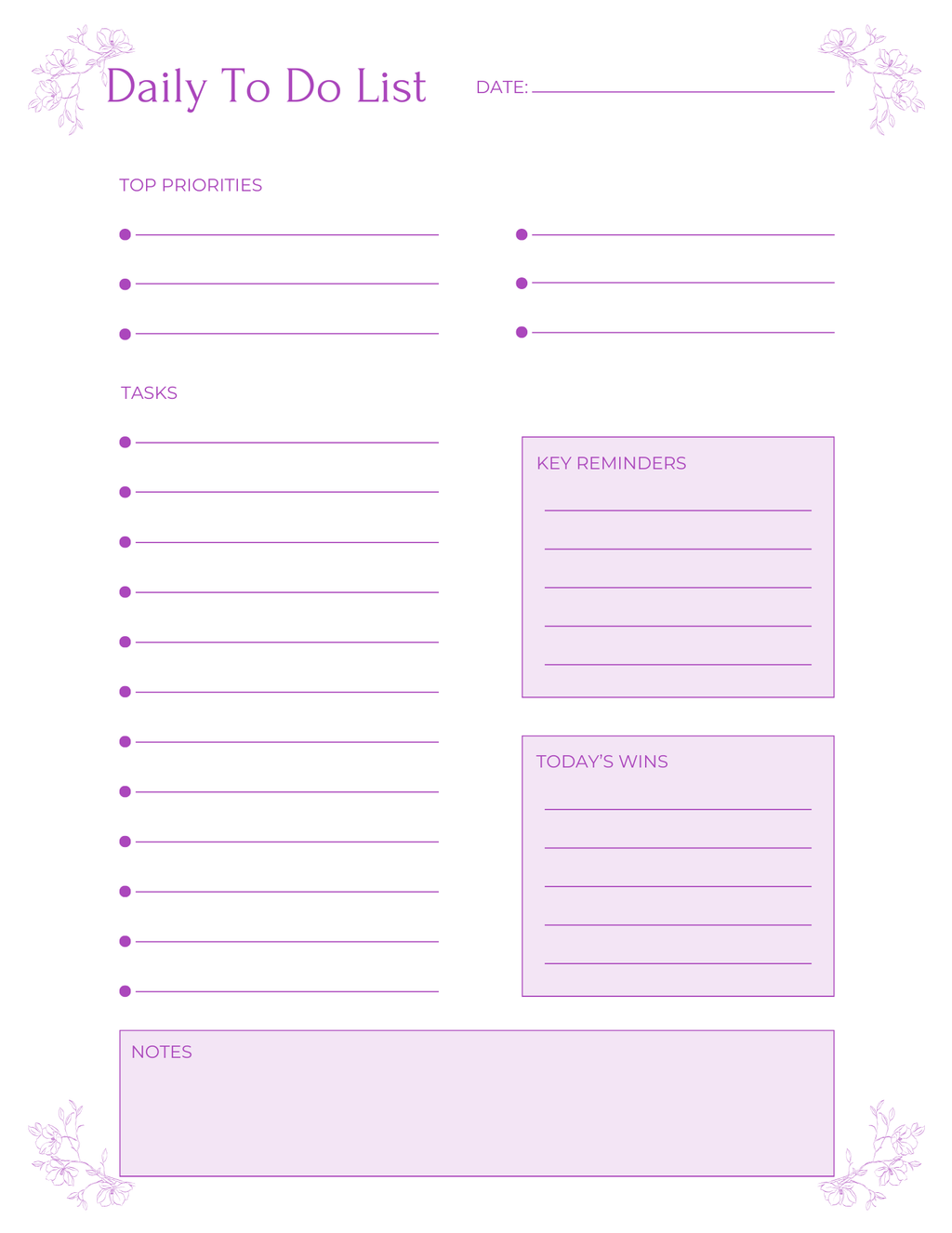 Lavender Minimalist Daily Planner Printable Bundle | To Do List Designs