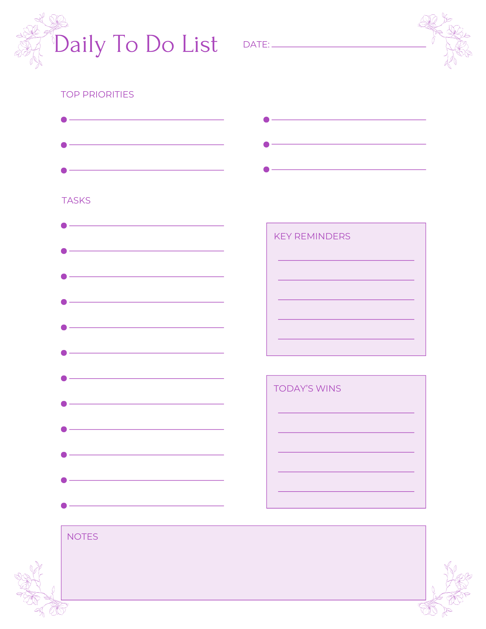 Lavender Minimalist Daily Planner Printable Bundle | To Do List Designs