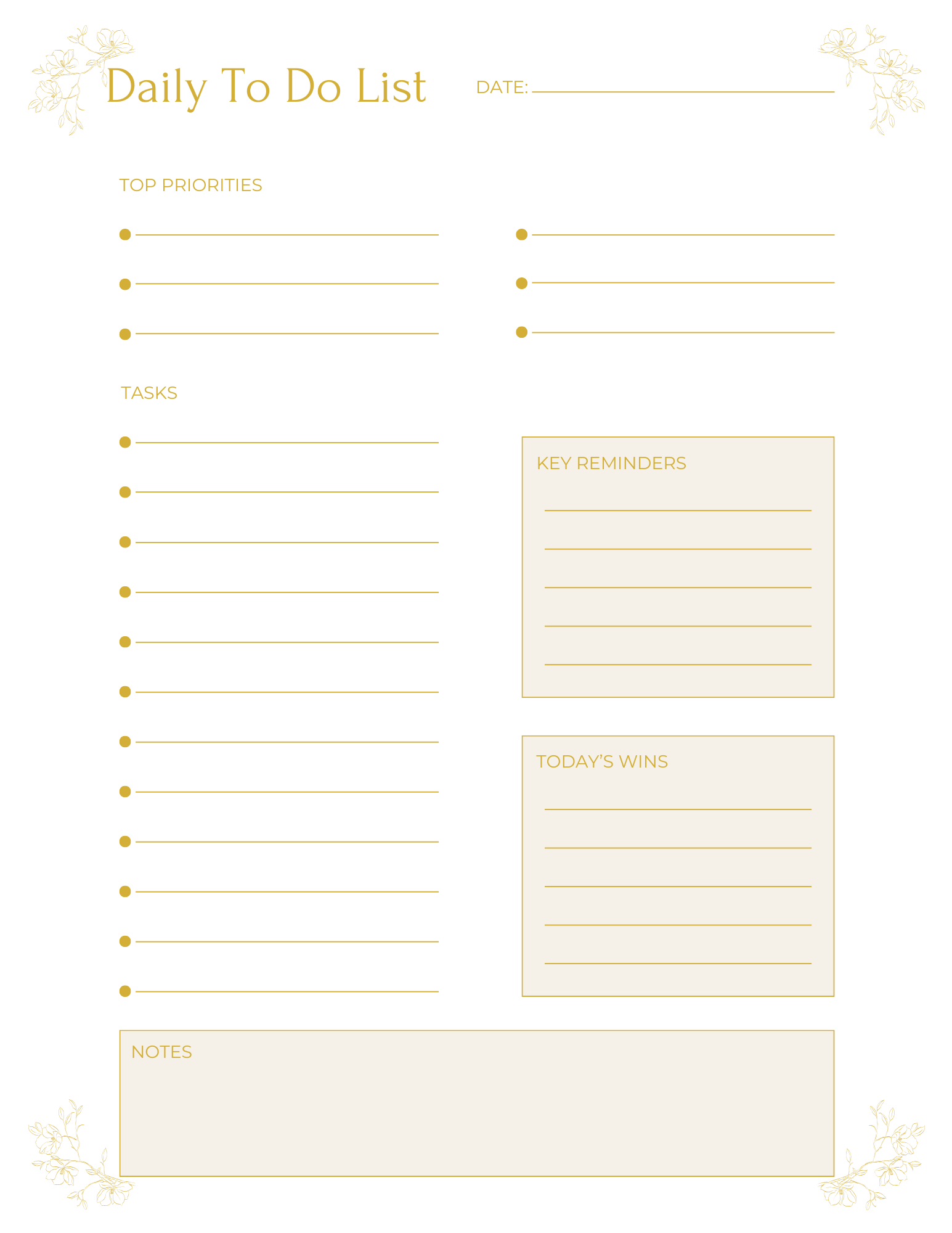 Gold Minimalist Daily Planner Printable Bundle | To Do List Designs