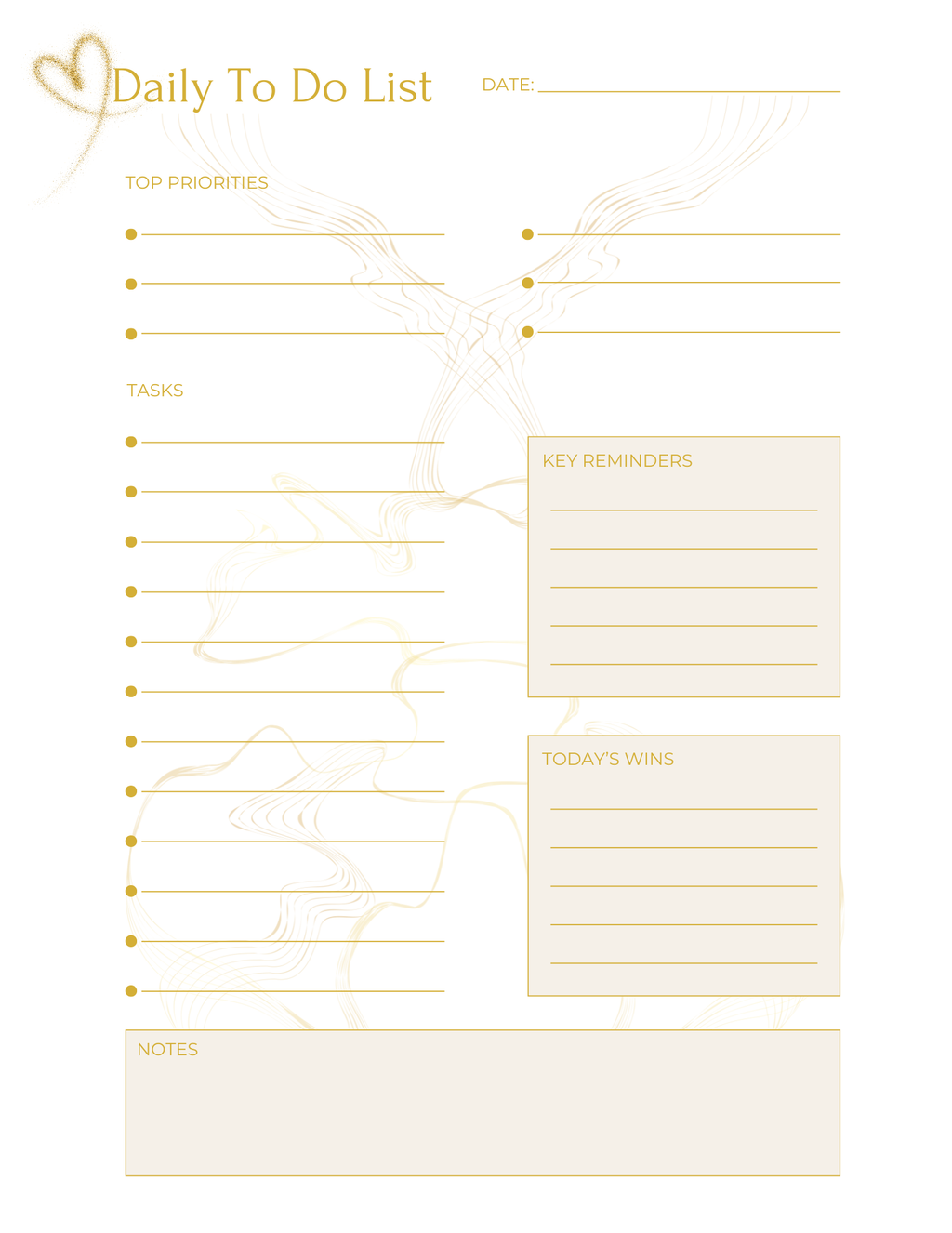 Gold Minimalist Daily Planner Printable Bundle | To Do List Designs