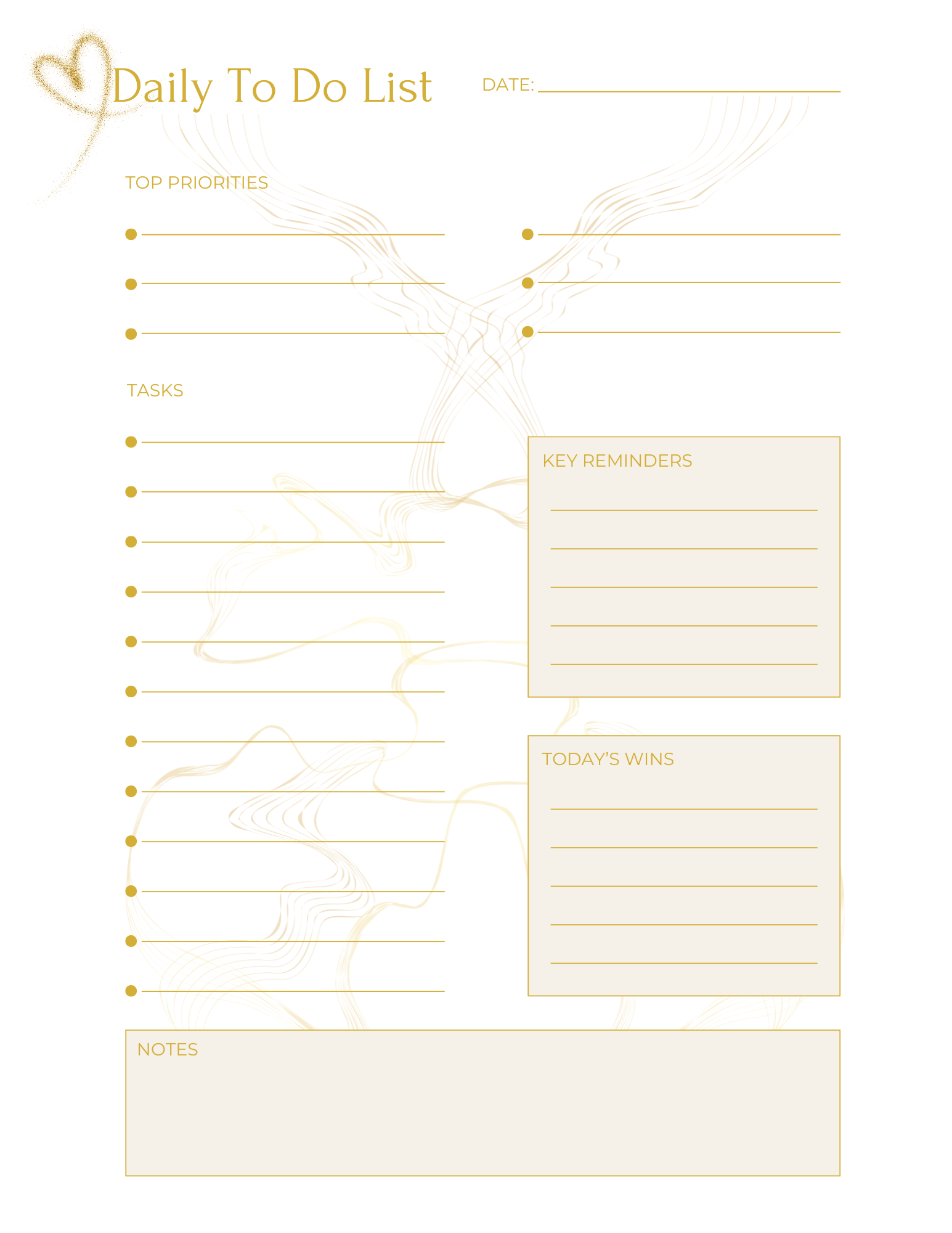 Gold Minimalist Daily Planner Printable Bundle | To Do List Designs