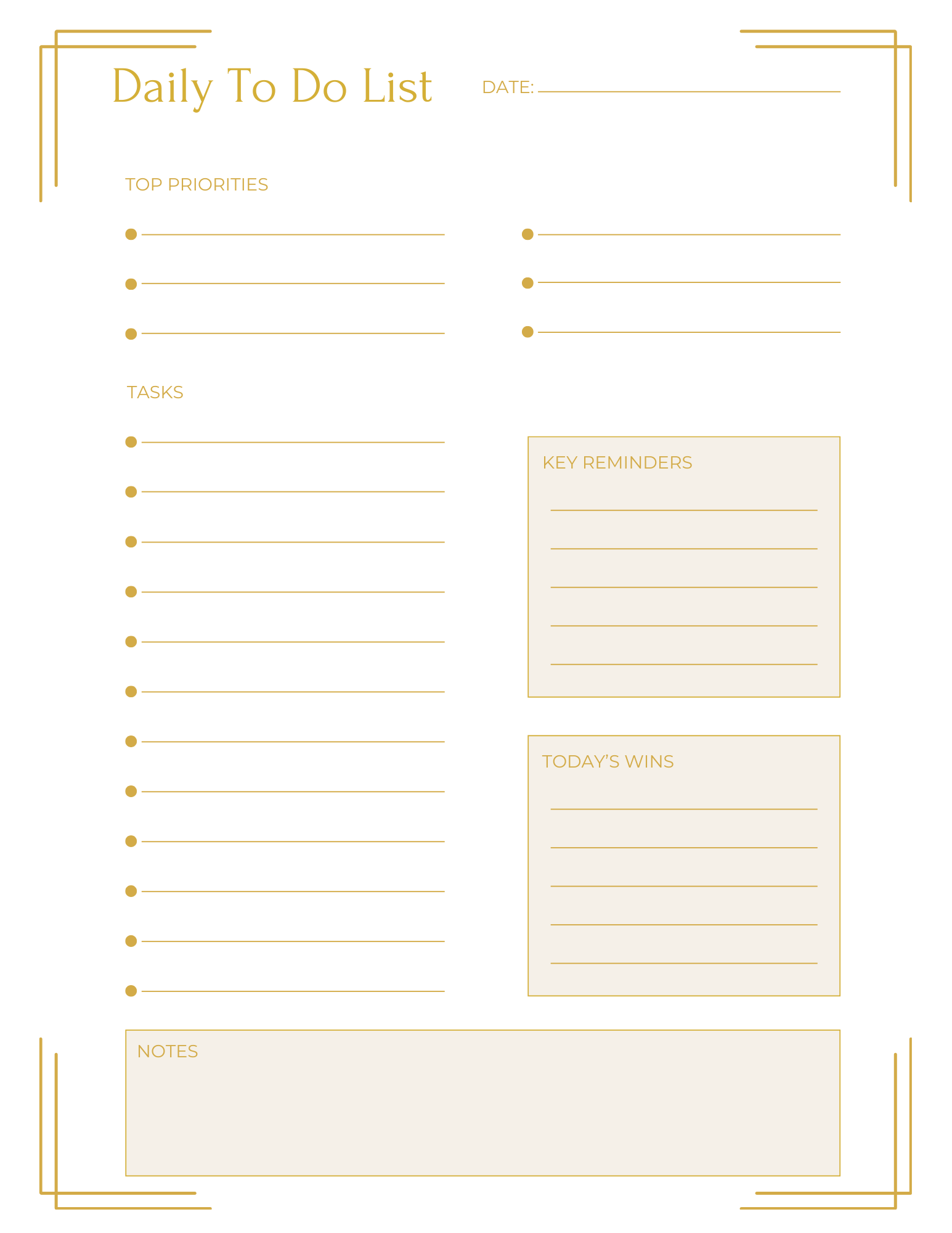 Gold Minimalist Daily Planner Printable Bundle | To Do List Designs