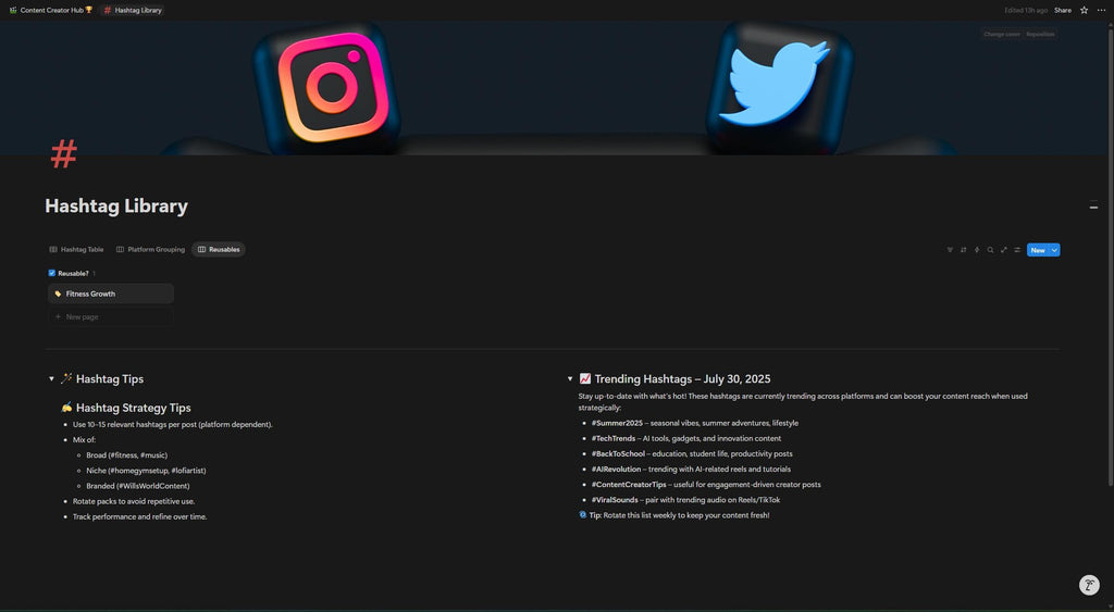 Notion Content Creator Hub Template | Social Media Planner