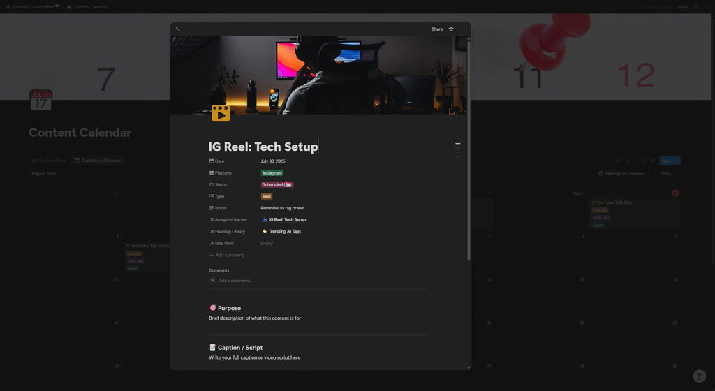 Notion Content Creator Hub Template | Social Media Planner