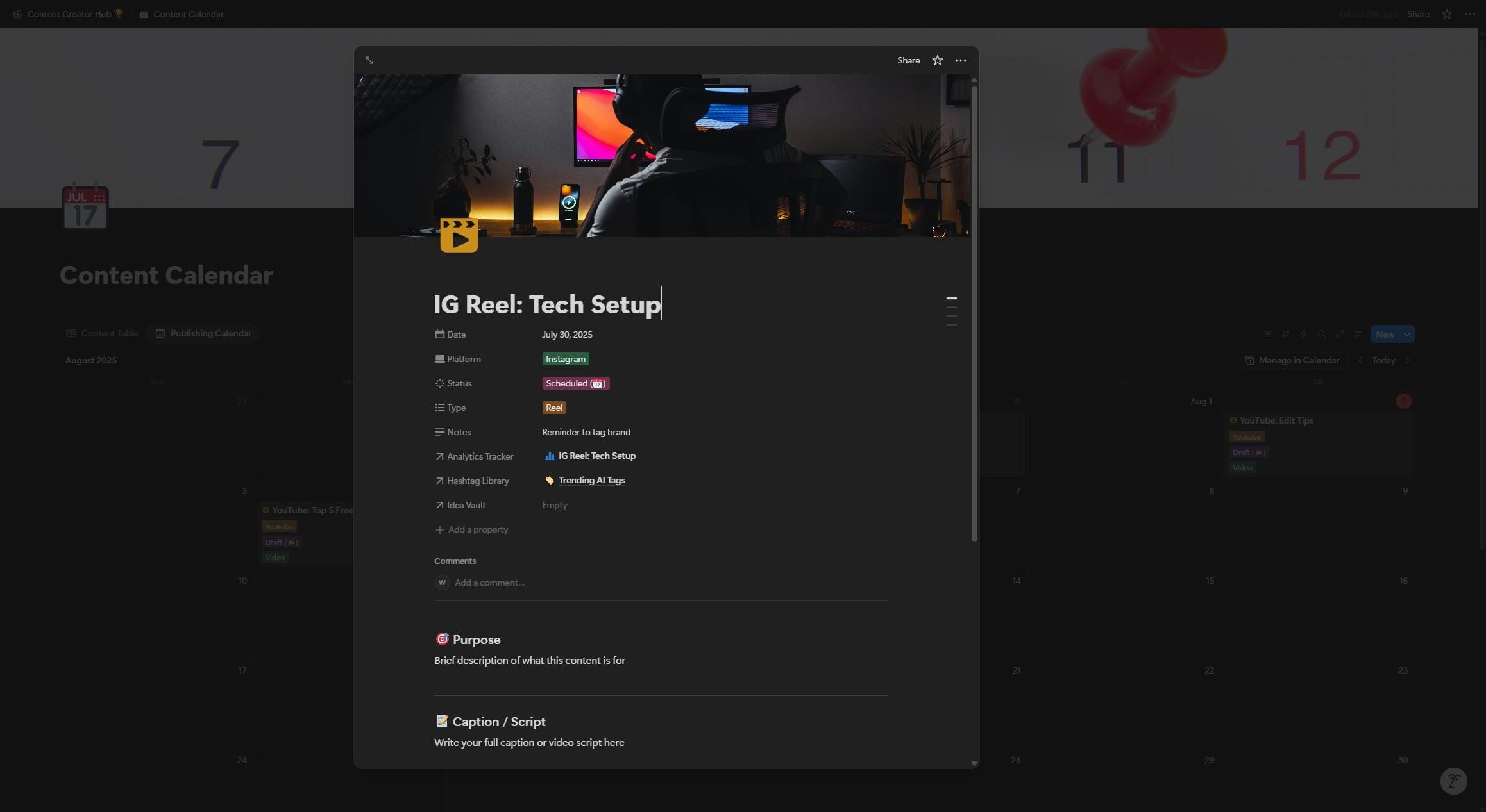 Notion Content Creator Hub Template | Social Media Planner
