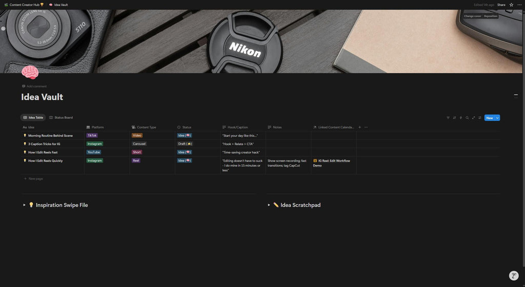 Notion Content Creator Hub Template | Social Media Planner