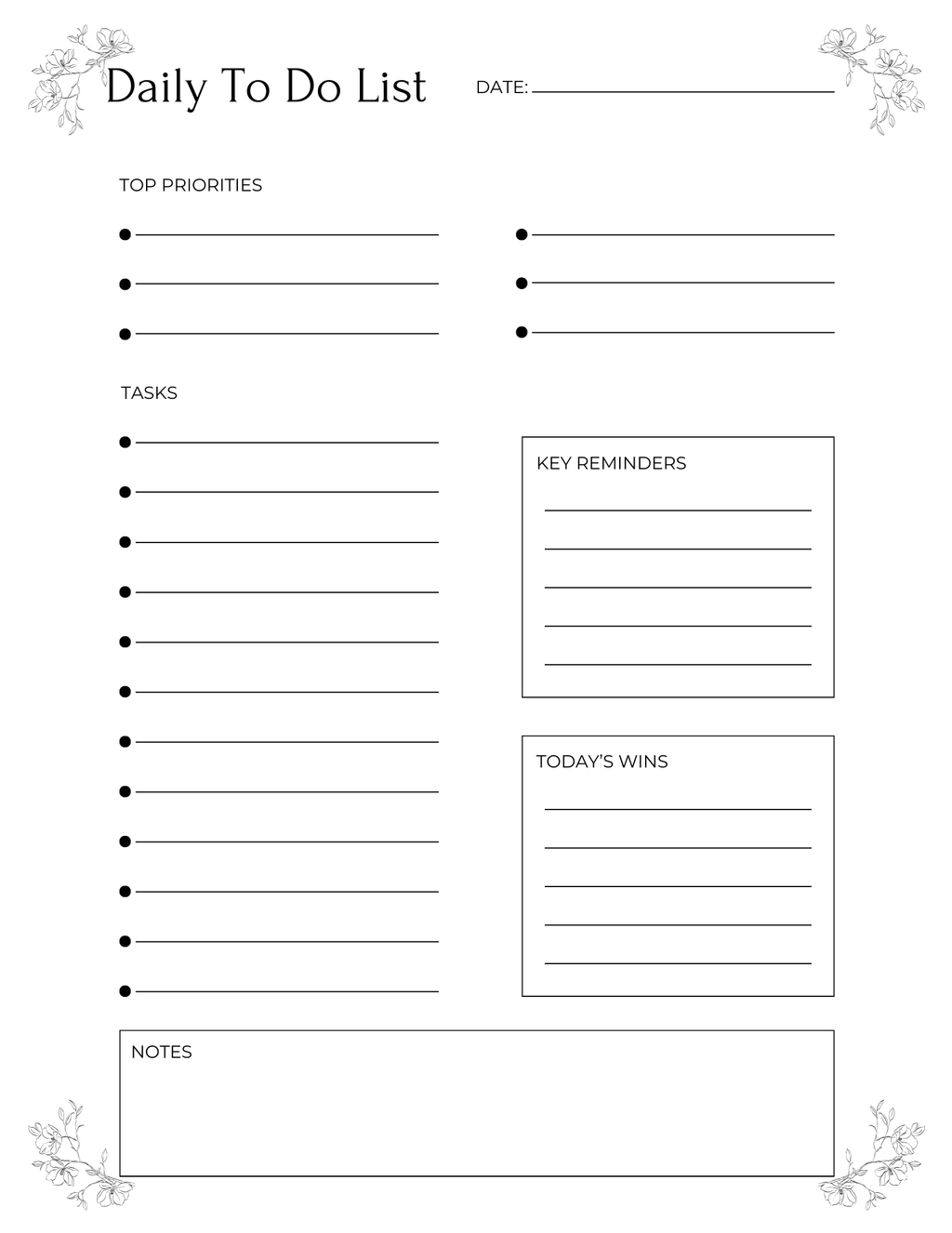 Black Minimalist Daily Planner Printable Bundle | To Do List Designs