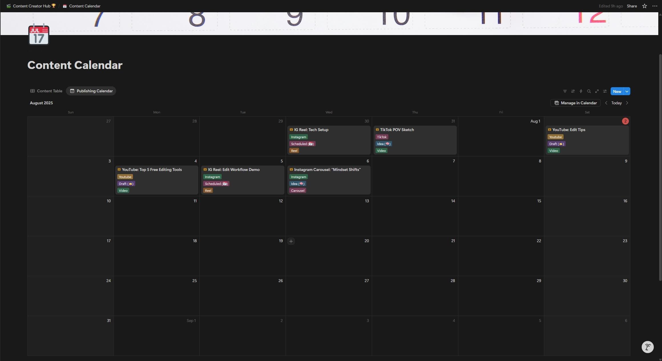 Notion Content Creator Hub Template | Social Media Planner
