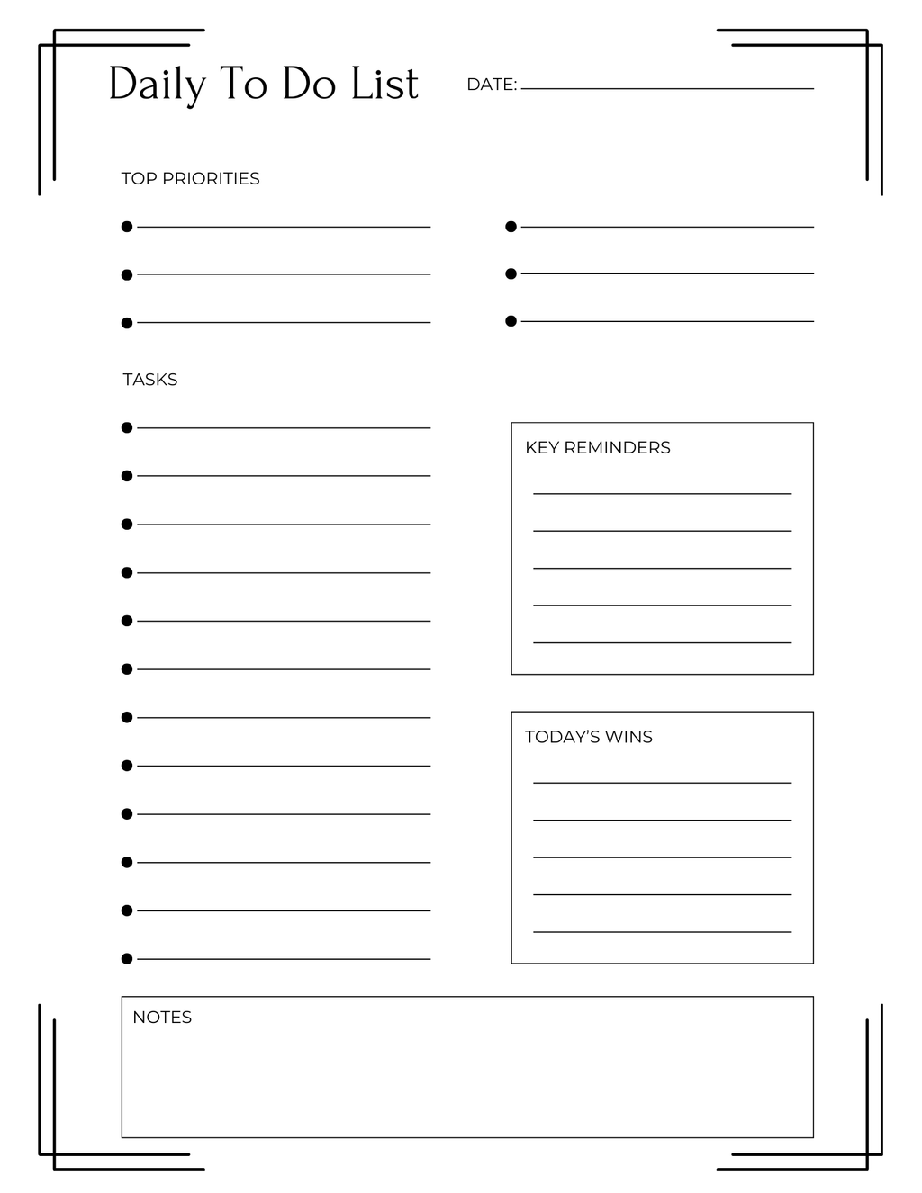 Black Minimalist Daily Planner Printable Bundle | To Do List Designs