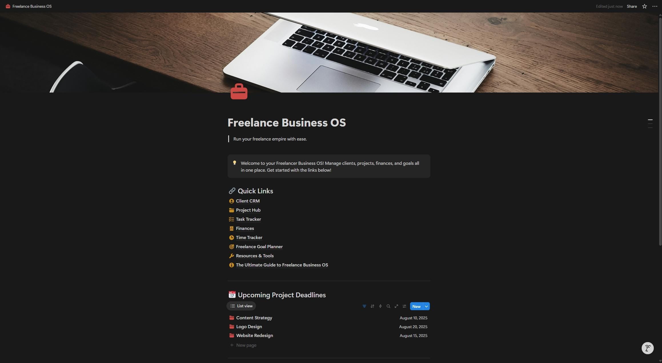 Freelance Business OS | Notion Template for Client Management, Project Tracking, Finances & Productivity | All-in-One Workspace