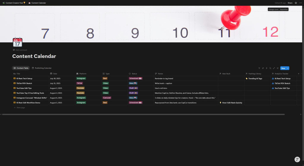 Notion Content Creator Hub Template | Social Media Planner