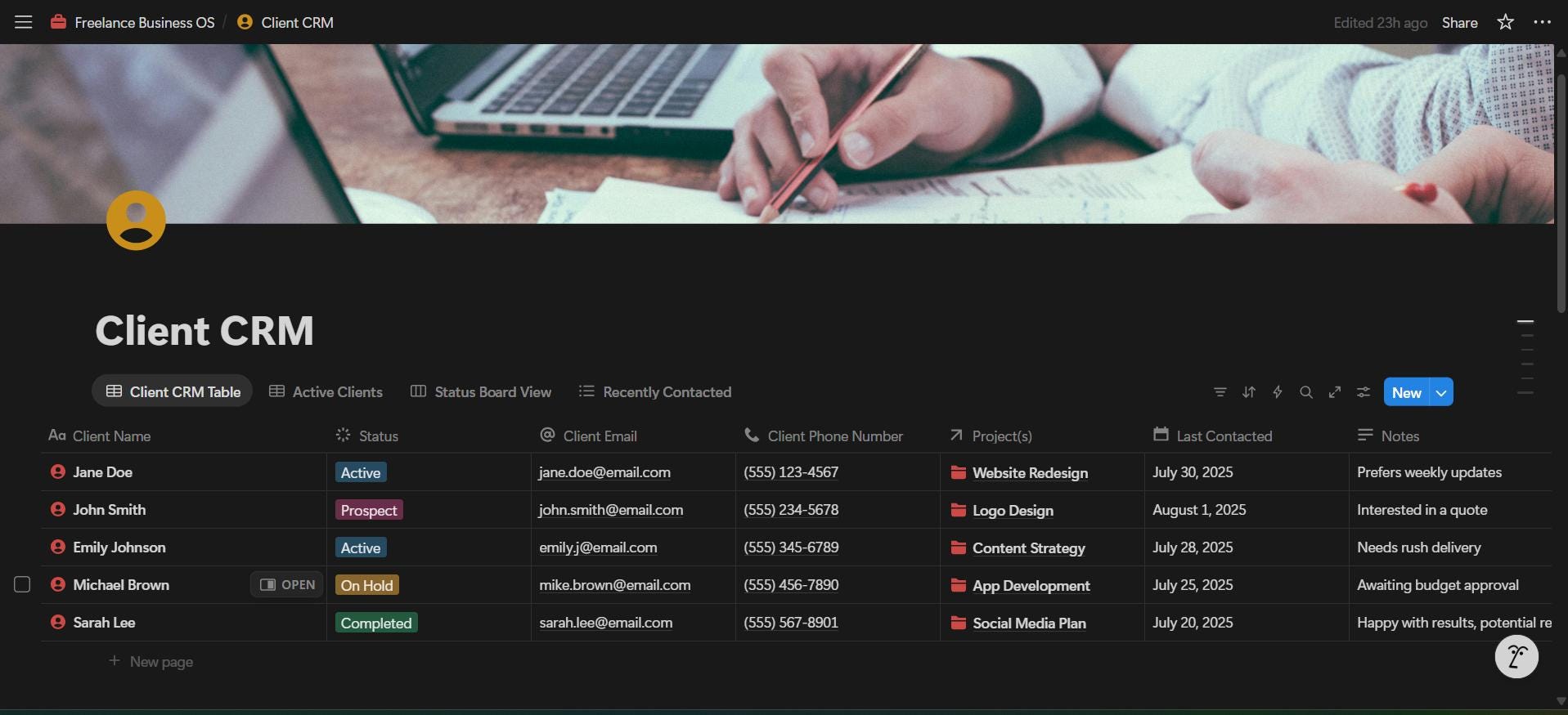 Freelance Business OS | Notion Template for Client Management, Project Tracking, Finances & Productivity | All-in-One Workspace