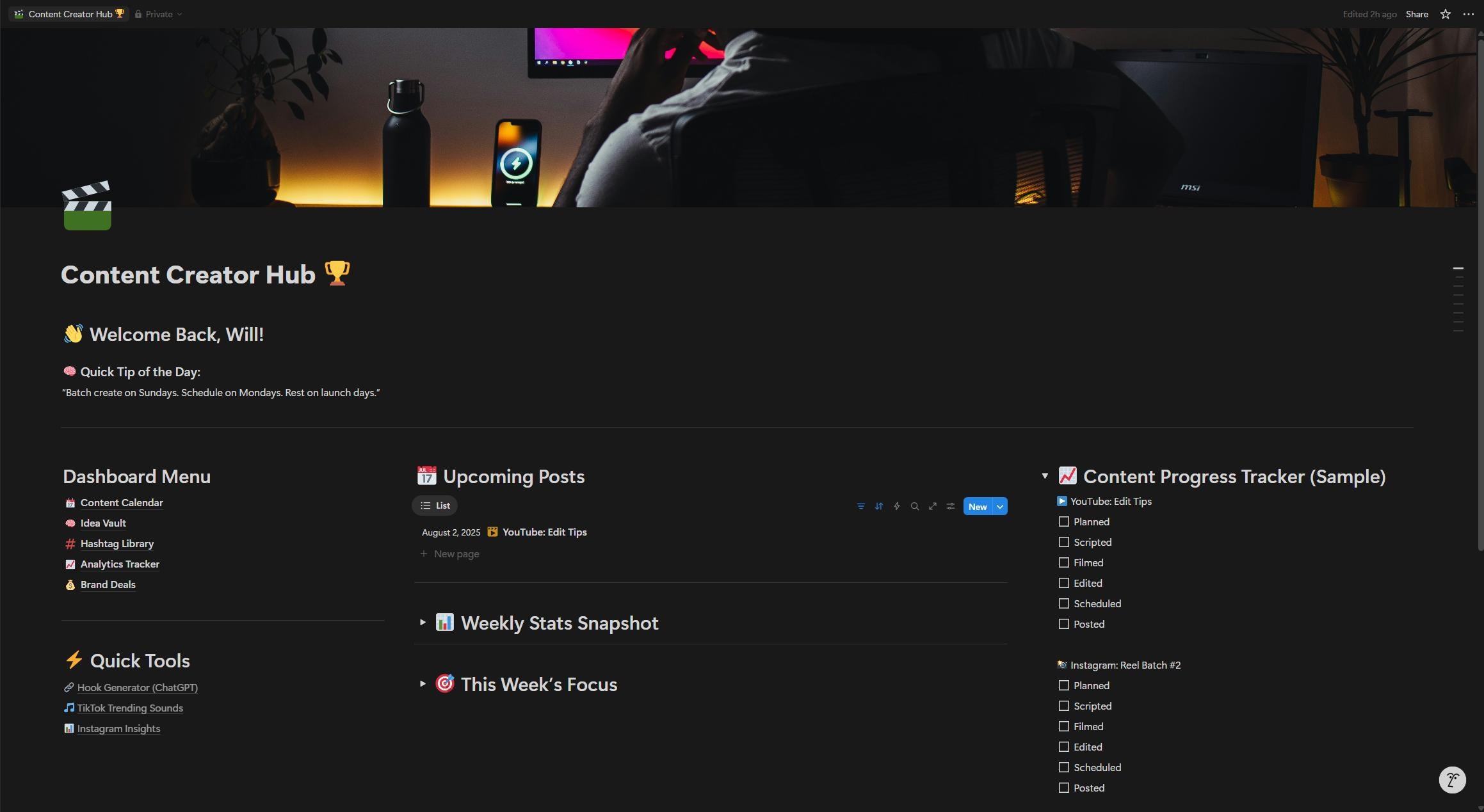 Notion Content Creator Hub Template | Social Media Planner