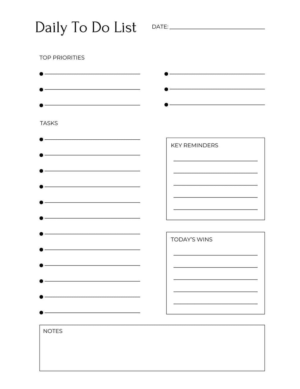Black Minimalist Daily Planner Printable Bundle | To Do List Designs