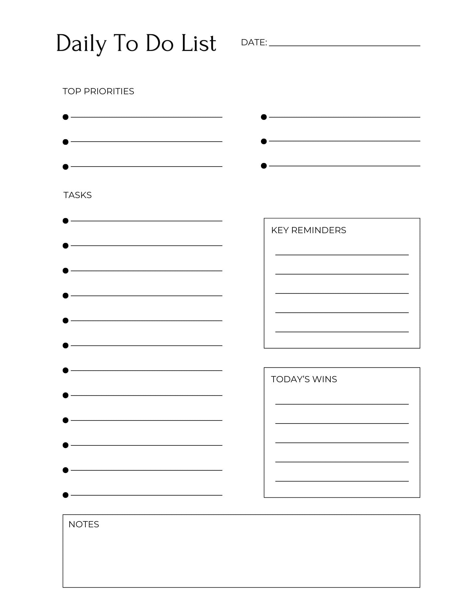 Black Minimalist Daily Planner Printable Bundle | To Do List Designs