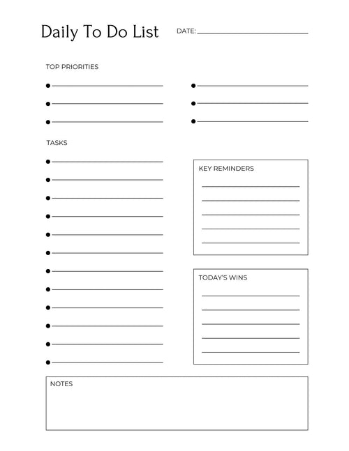 Black Minimalist Daily Planner Printable Bundle | To Do List Designs