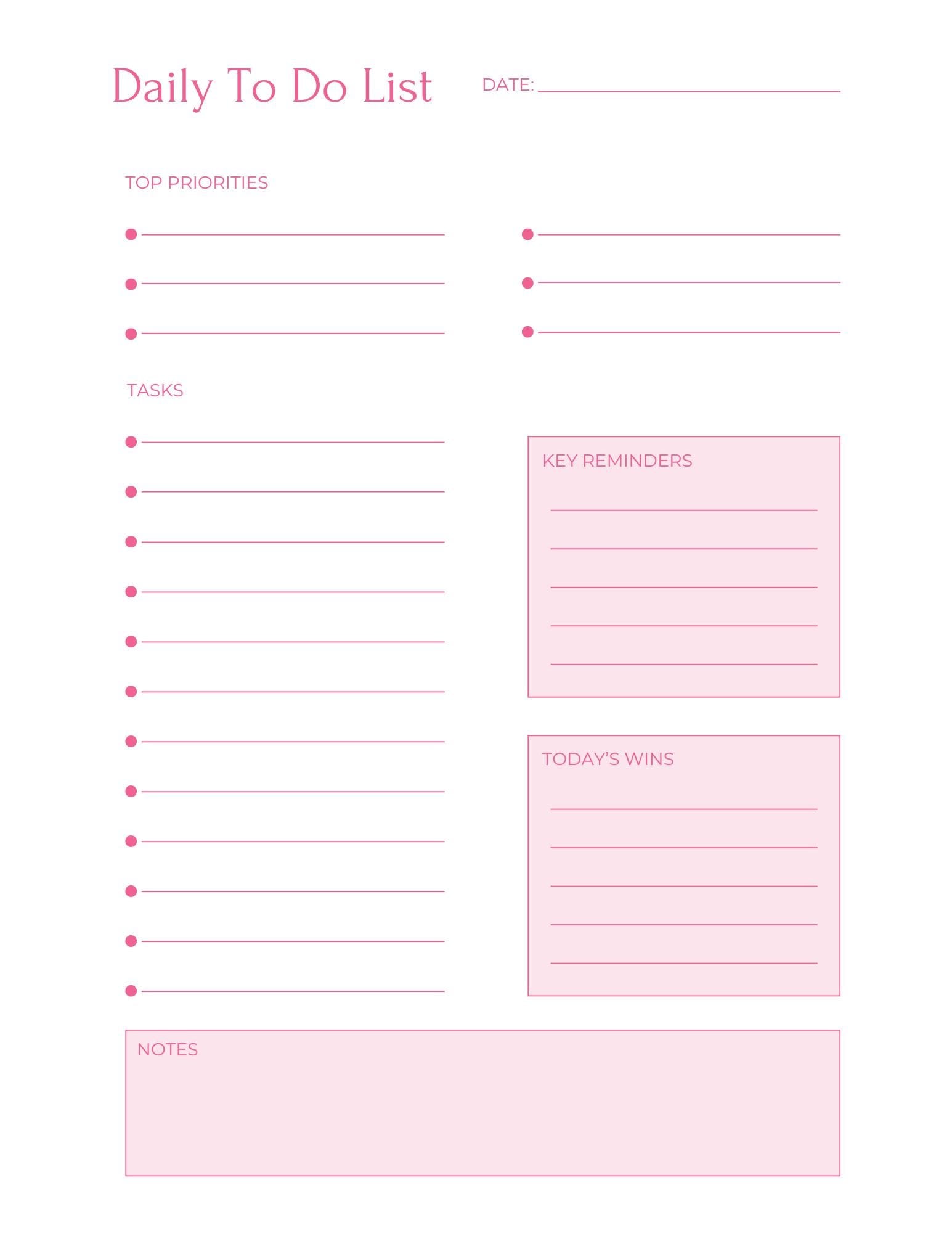 Pink Minimalist Daily Planner Printable Bundle | To Do List Designs
