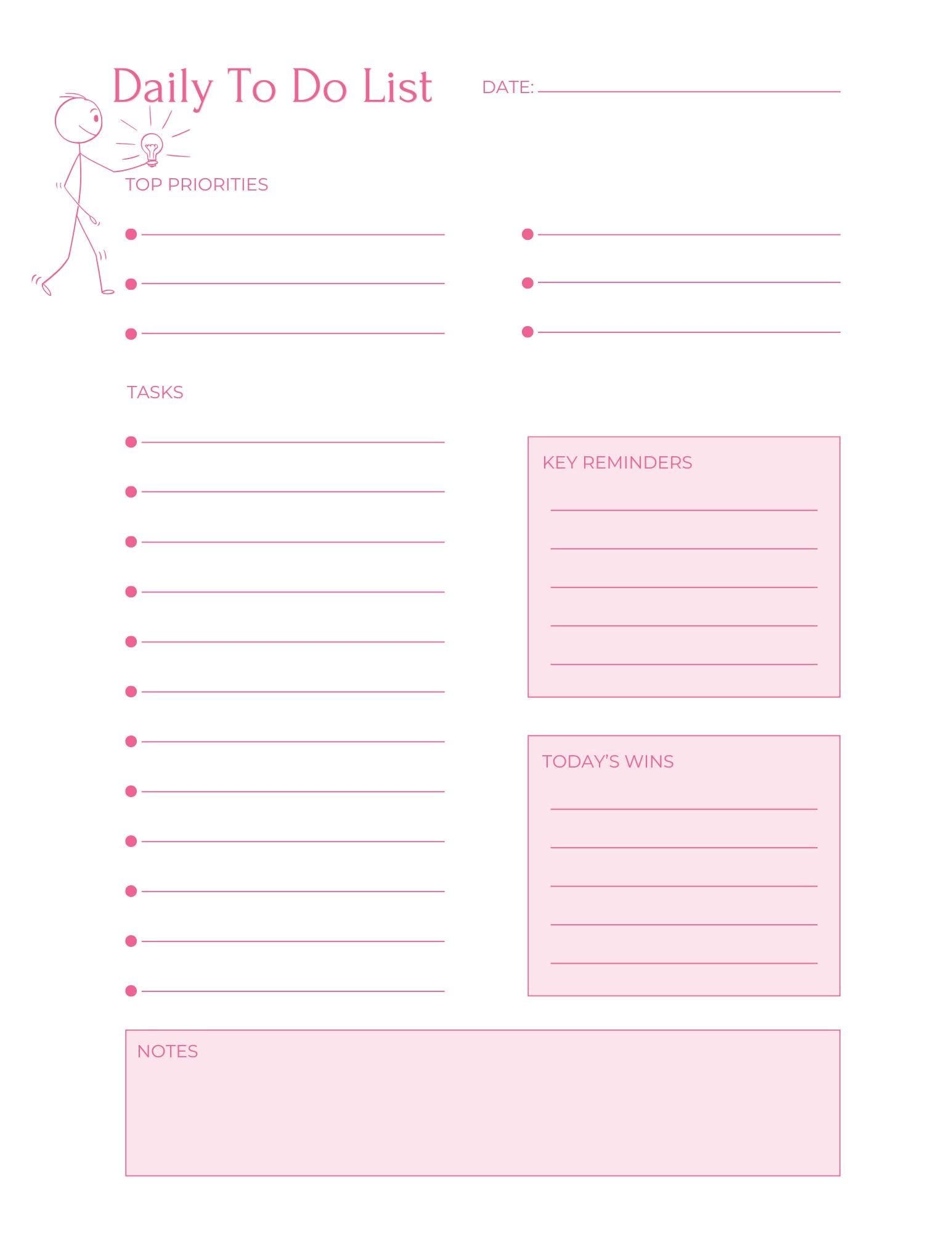 Pink Minimalist Daily Planner Printable Bundle | To Do List Designs