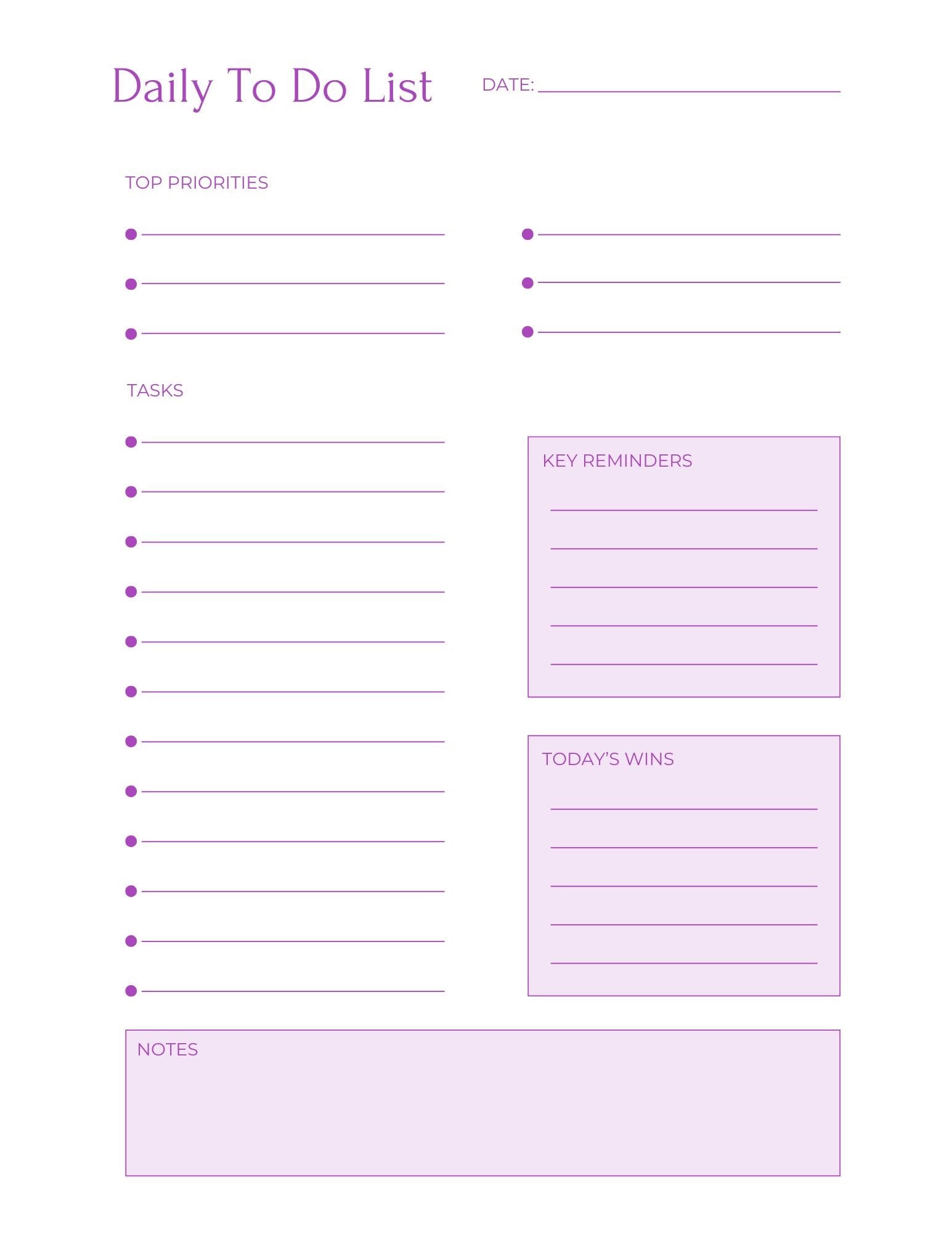 Lavender Minimalist Daily Planner Printable Bundle | To Do List Designs
