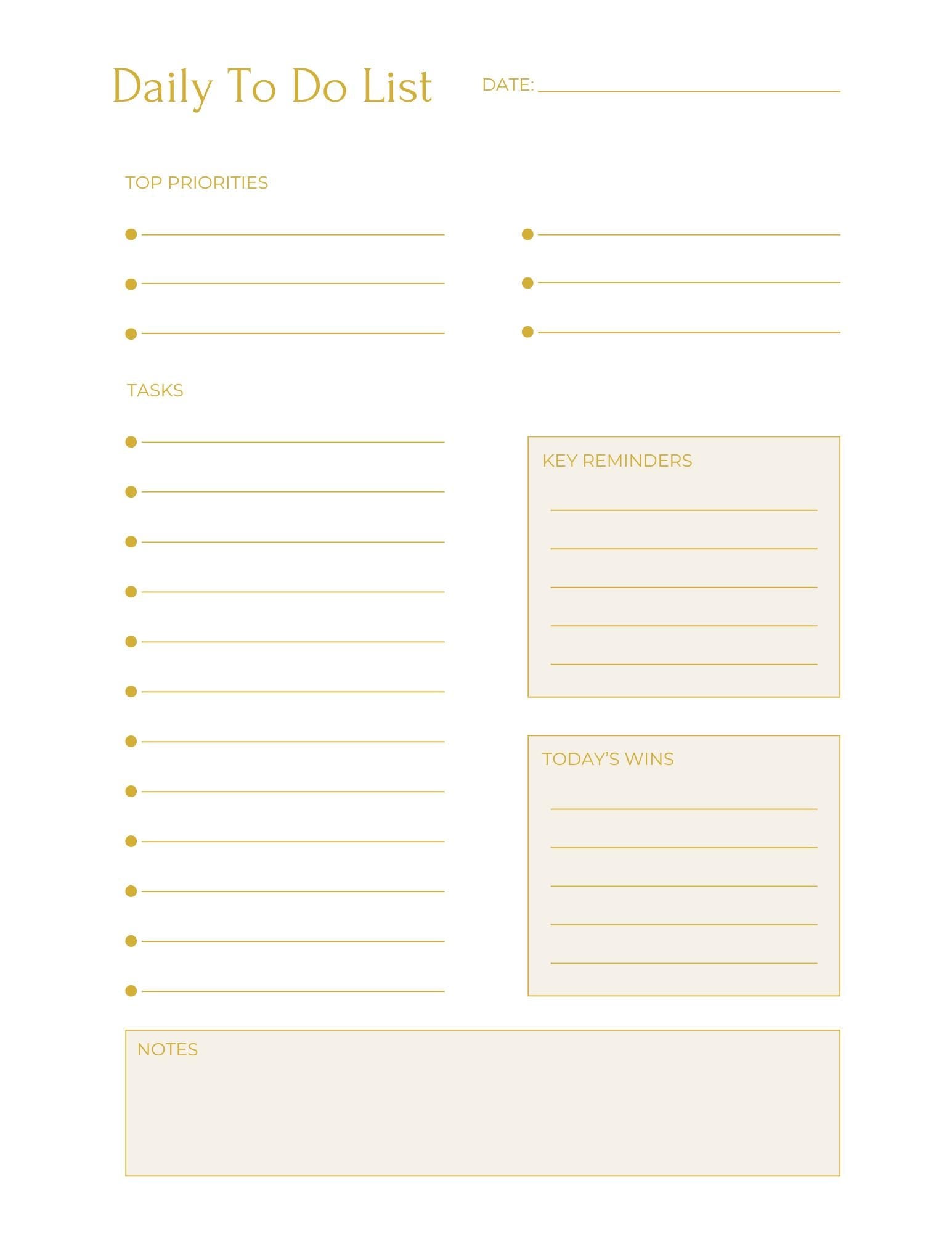 Gold Minimalist Daily Planner Printable Bundle | To Do List Designs
