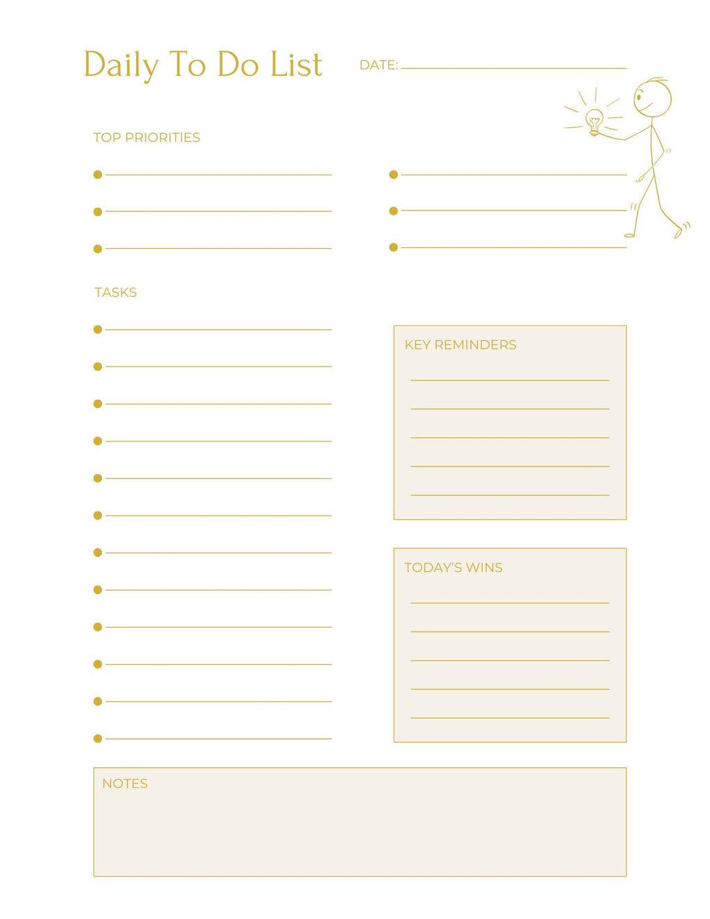 Gold Minimalist Daily Planner Printable Bundle | To Do List Designs