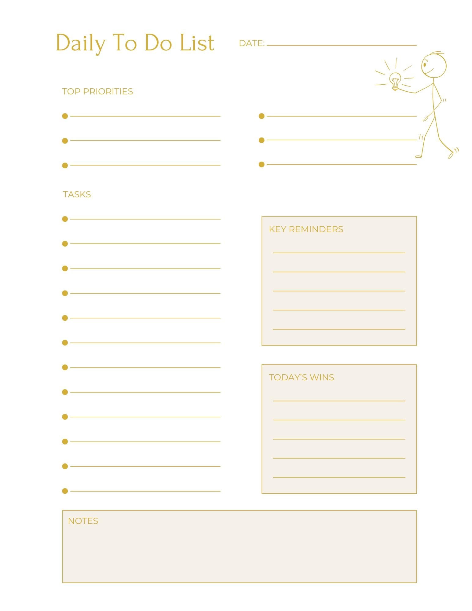 Gold Minimalist Daily Planner Printable Bundle | To Do List Designs