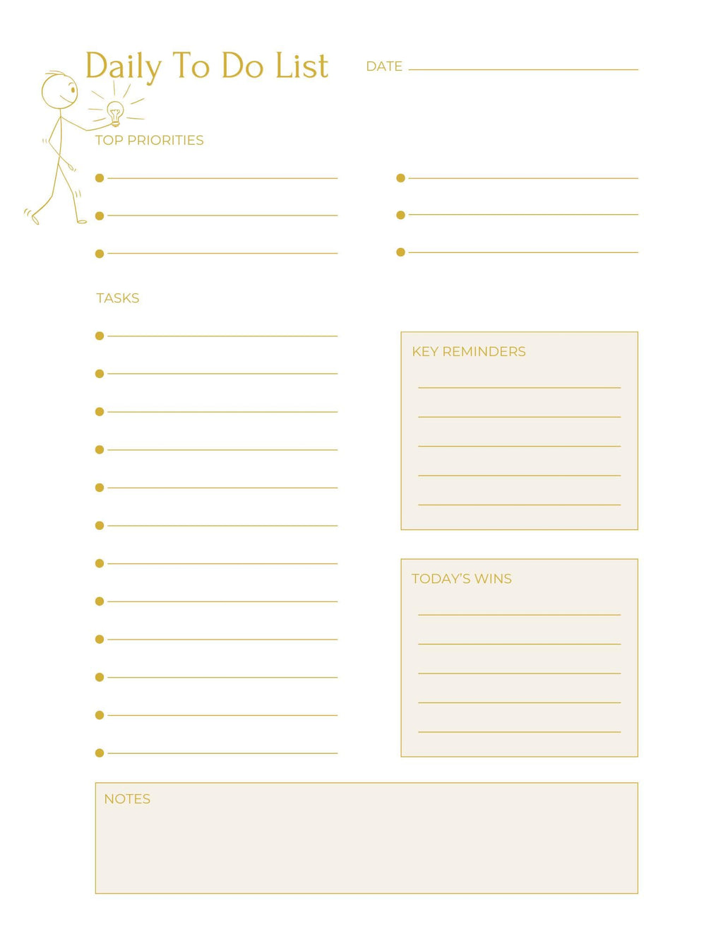 Gold Minimalist Daily Planner Printable Bundle | To Do List Designs