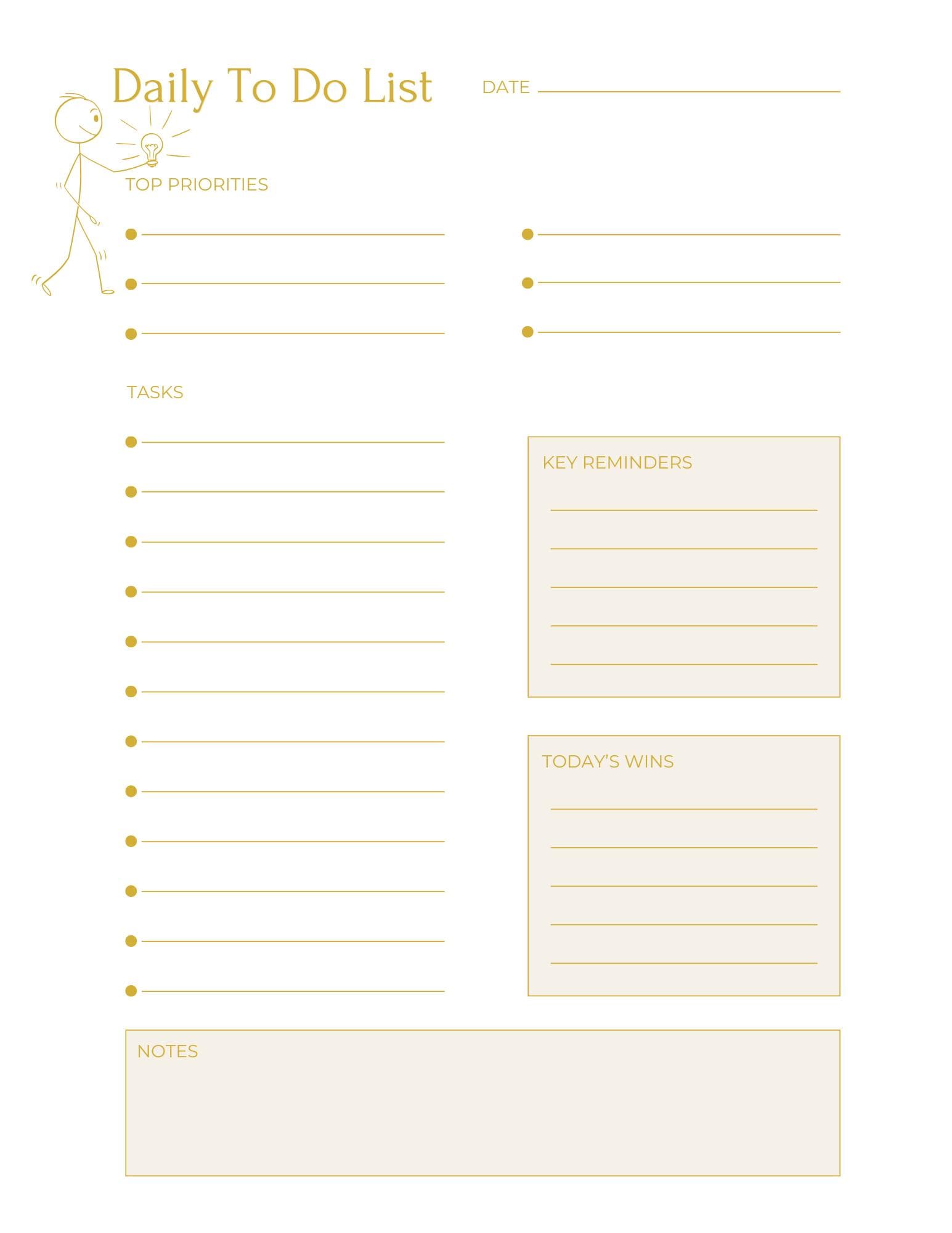Gold Minimalist Daily Planner Printable Bundle | To Do List Designs