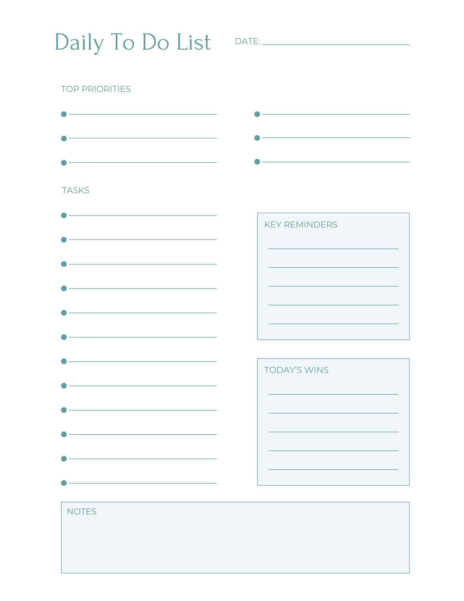 Teal Minimalist Daily Planner Printable Bundle | To Do List Designs