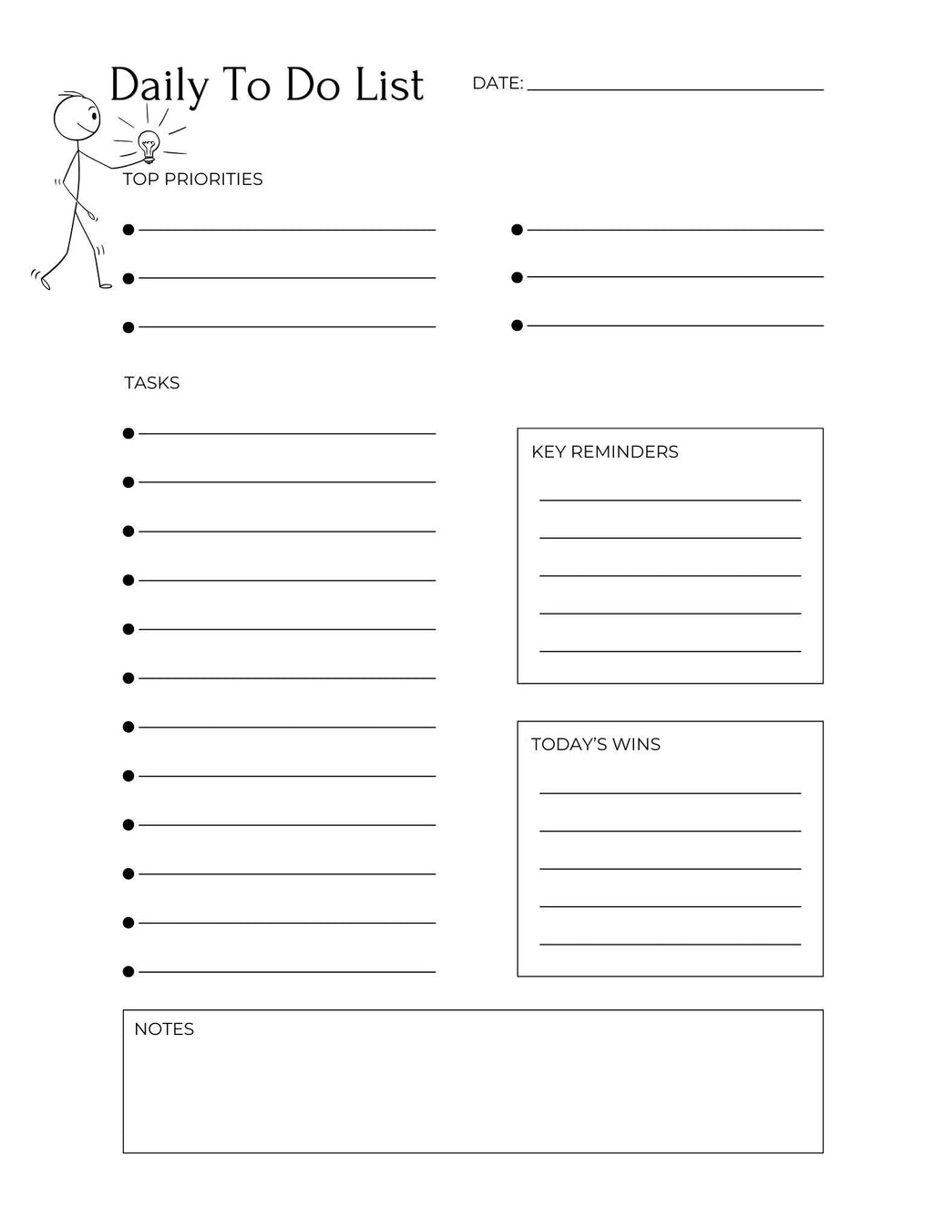 Black Minimalist Daily Planner Printable Bundle | To Do List Designs