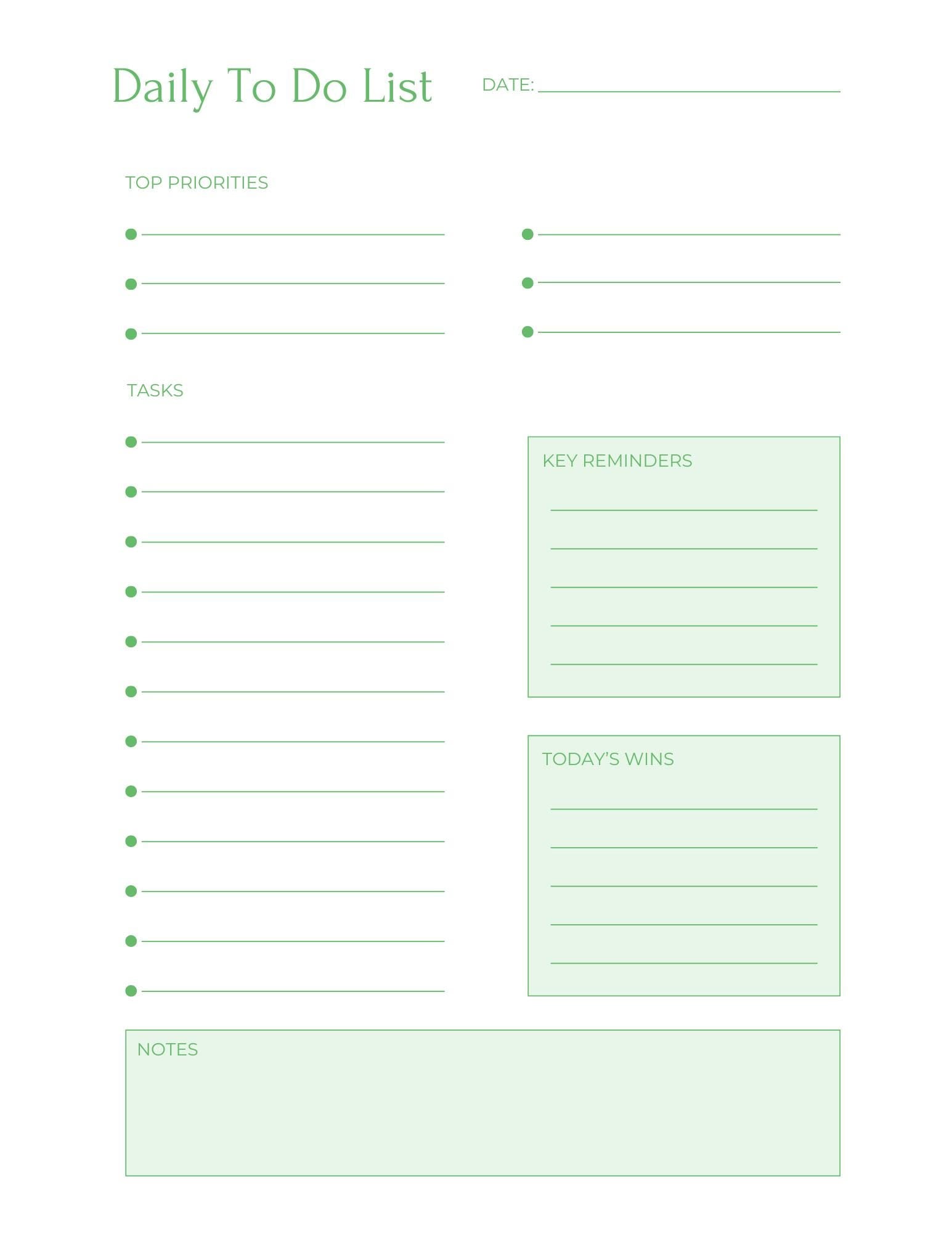 Green Minimalist Daily Planner Printable Bundle | To Do List Designs