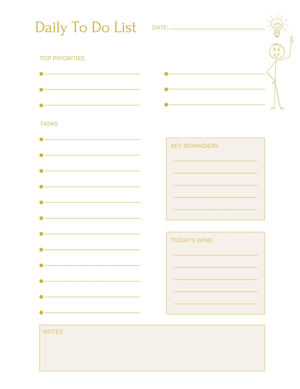 Gold Minimalist Daily Planner Printable Bundle | To Do List Designs