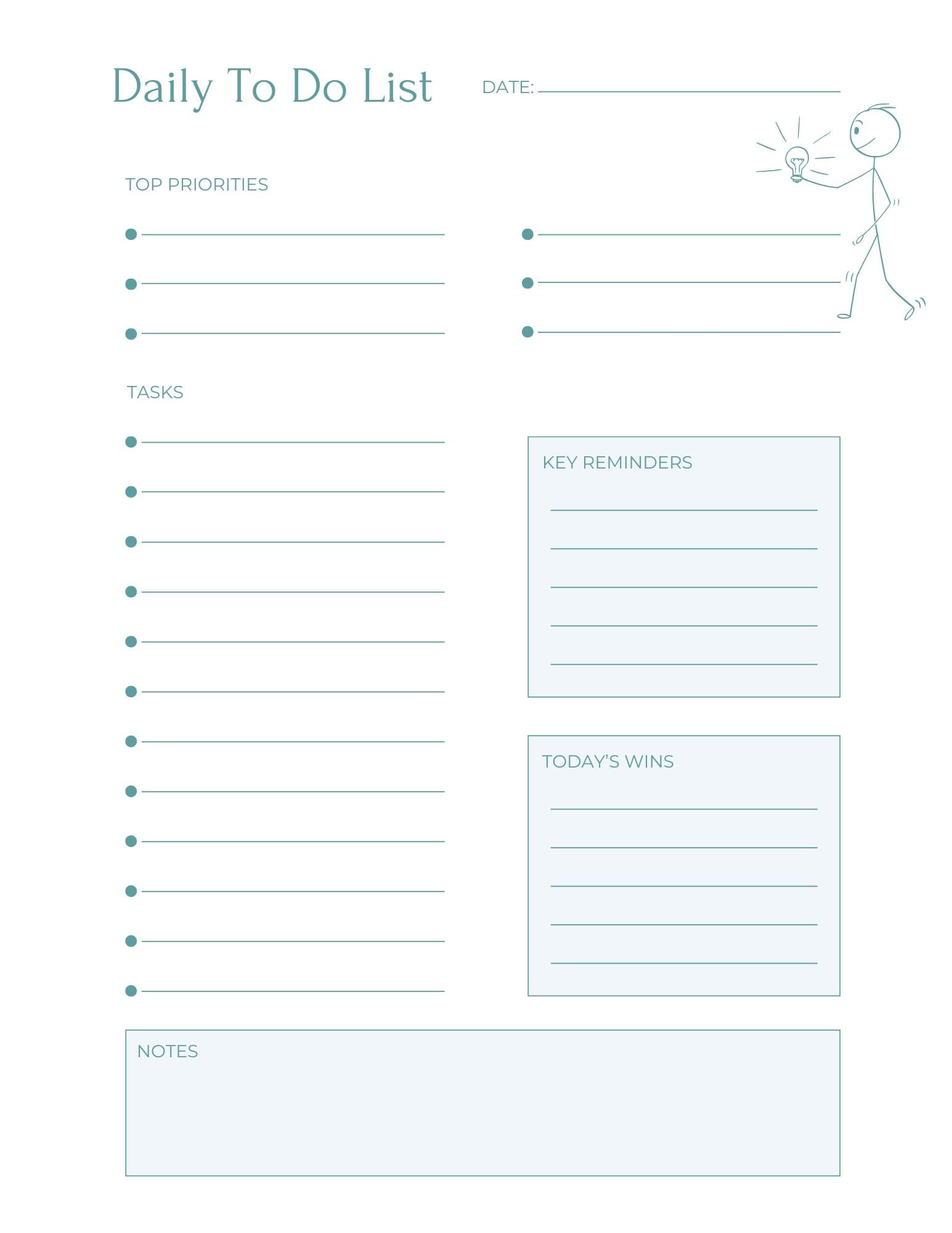 Teal Minimalist Daily Planner Printable Bundle | To Do List Designs